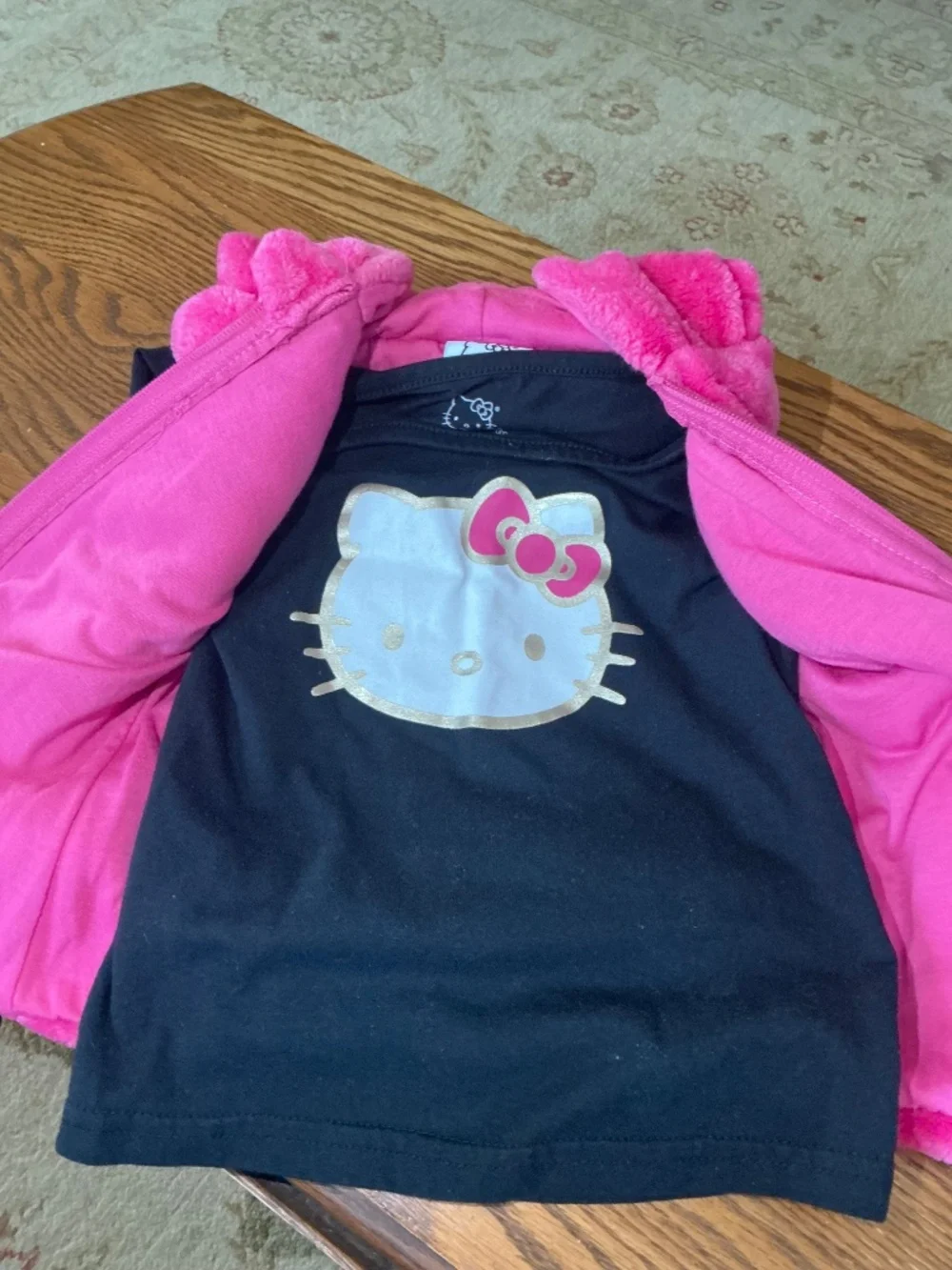 Hello Kitty Full Zip Faux Fur Hooded Vest w/ Top in Pink Combo Sz 3T EUC $48R